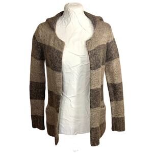 LOFT Ann Taylor Wool Mohair Knit Cardigan Womens XS Brown Striped Open Sweater